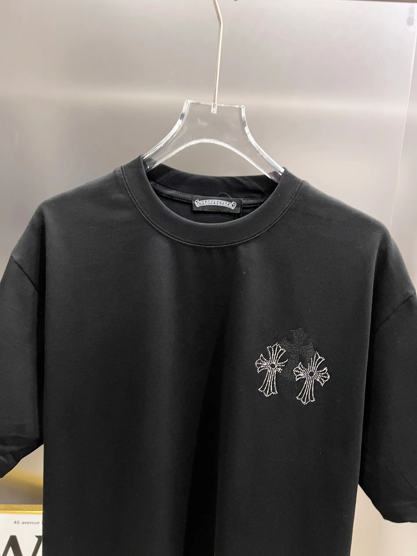 🅿️190 CH Crowe 2025 autumn and winter new short-sleeved T-shirt, cross foam technology + Middle Eastern Australian diamond design technology, the real thing is great🔥Same style for men and women, loose version, size S M L XL XXL five sizes black white